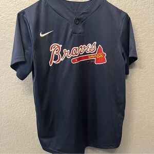 Nike Atlanta Braves Youth MLB Dri-Fit 1-Button Pullover Jersey Navy Blue M